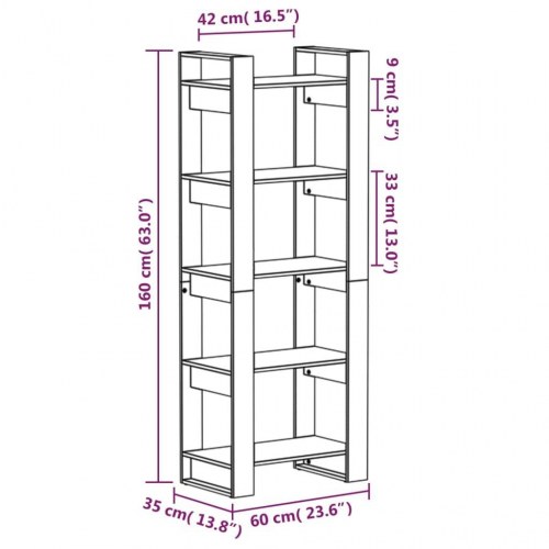 Bogreol/rumdeler i massivt fyrretræ - 60×35×160 cm, sort
