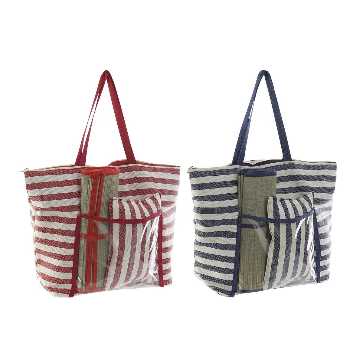 Strandtaske 55 X 17 X 35 Cm Lærred Rød Blå Pvc 2 Enheder