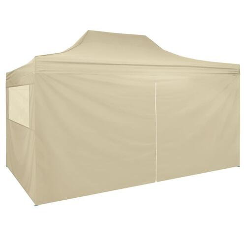 Foldbart pop-up telt med 4 sidevægge 3 x 4,5 m cremehvid