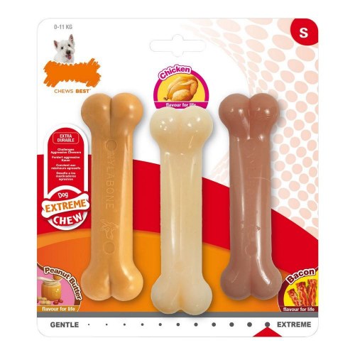 Nylabone Extreme Chew Value Pack S - tyggeben i nylon med bacon, jordnøddesmør og kylling (3 stk)