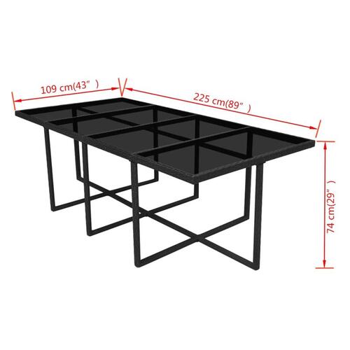 Udendørs spisebordssæt 13 dele med hynder polyrattan sort