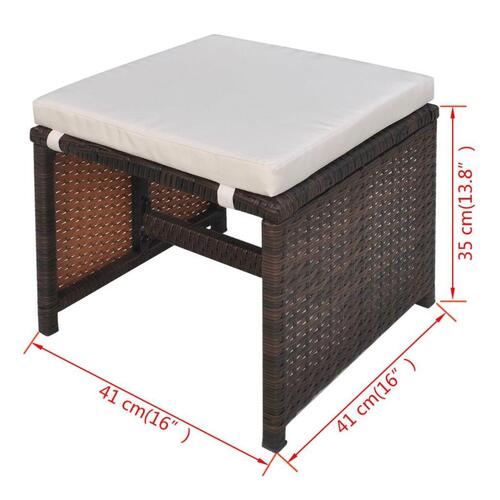 Udendørs spisebordssæt 9 dele med hynder polyrattan brun
