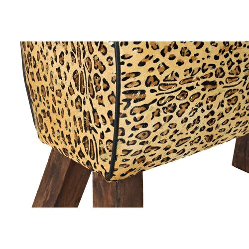 Fodstøtte Sort Træ Brun Læder Leopard (67 x 30 x 51 cm)