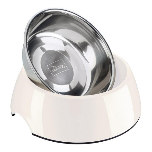Hundeskål Hunter i melamin med inderdel i rustfrit stål, hvid 160 ml (14,5 x 14,5 x 7 cm)