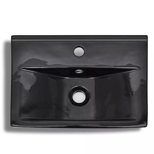 Keramisk håndvask overløb hanehul firkantet sort