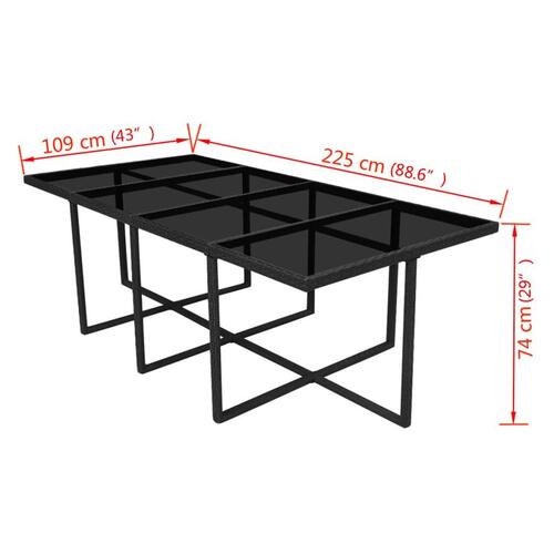 Udendørs spisebordssæt 13 dele med hynder polyrattan sort