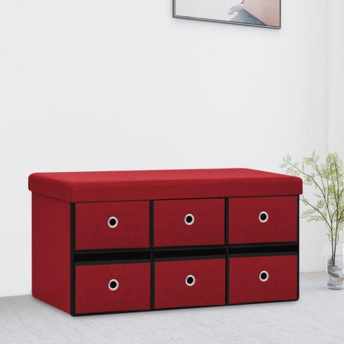 Foldbar opbevaringsbænk 76x38x38 cm kunstlærred vinrød