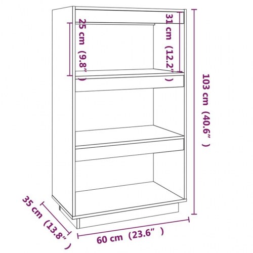 Bogreol/rumdeler 60x35x103 cm massivt fyrretræ grå