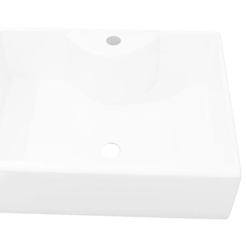 Keramisk håndvask med vandhanehul hvid firkantet