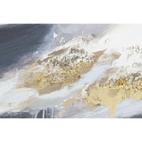 Lærredsmaleri i fyrretræ - 100 × 3,5 × 100 cm, abstrakt blå/guld