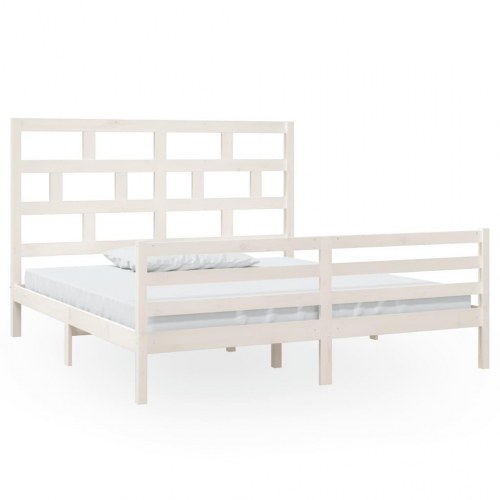 Sengestel 180x200 cm Super King massivt fyrretræ hvid