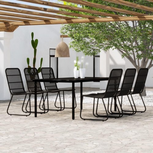 Spisebordssæt til haven 7 dele - sort glasbord og polyrattan stole