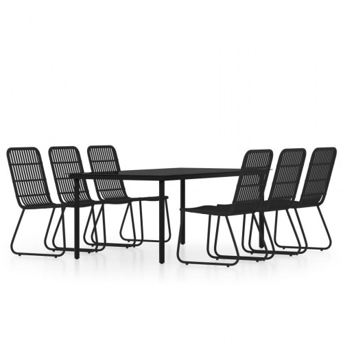 Spisebordssæt til haven 7 dele - sort glasbord og polyrattan stole