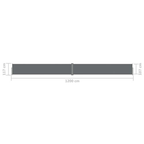 Sammenrullelige sidemarkise 117x1200 cm antracitgrå