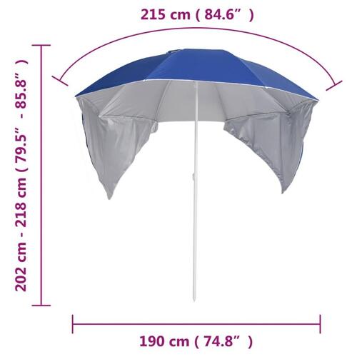 Strandparasol med sidevægge 215 cm blå
