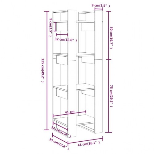 Bogreol/rumdeler 41×35×125 cm - massivt fyrretræ, hvid