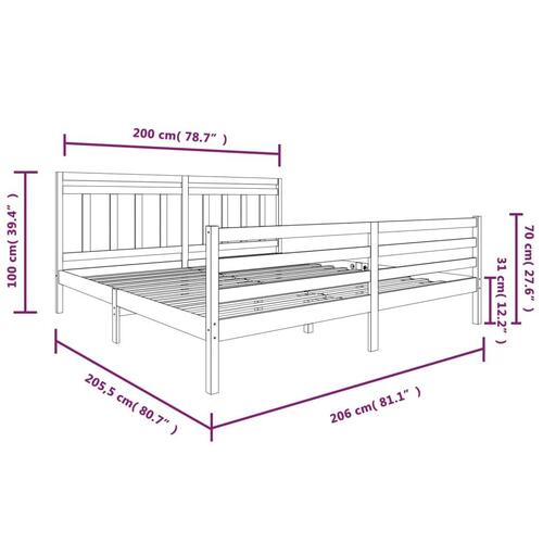 Sengeramme 200x200 cm massivt træ hvid