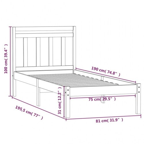 Sengeramme 75 x 190 cm Small Single i massivt fyrretræ