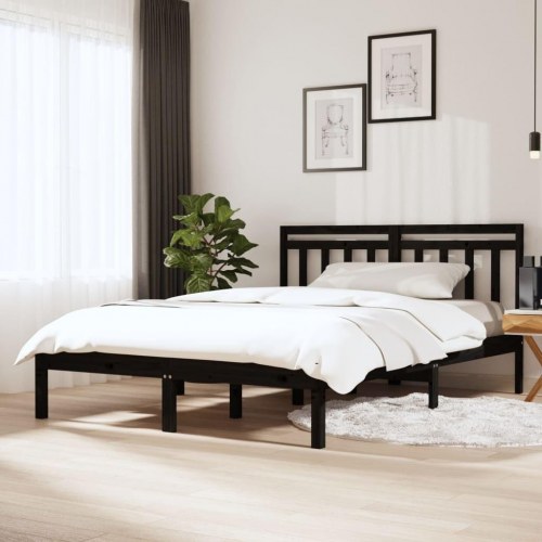 Sengeramme med sengegærde 140 x 190 cm massivt fyrretræ - sort