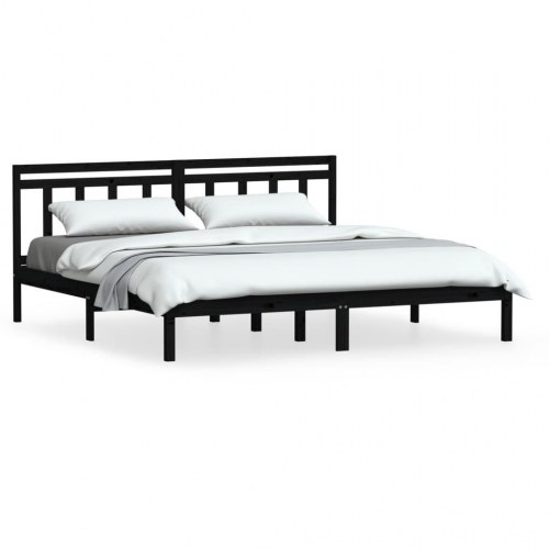 Sengeramme 200x200 cm i massivt fyrretræ - sort