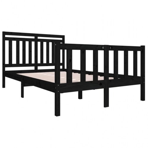 Sengeramme 140x190 cm massivt træ sort