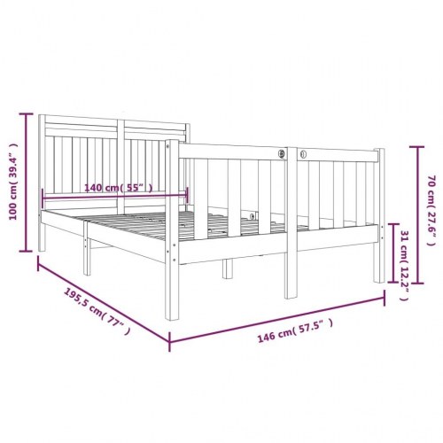 Sengeramme 140x190 cm massivt træ sort