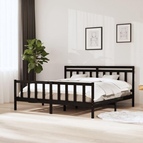 Sengeramme 180x200 cm Super King massivt træ sort