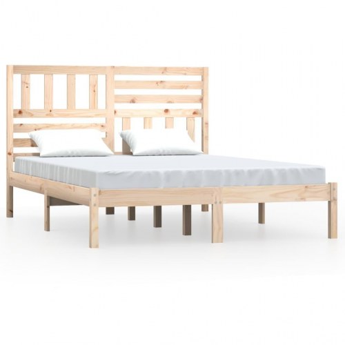 Sengeramme med sengegærde 140 x 190 cm i massivt fyrretræ
