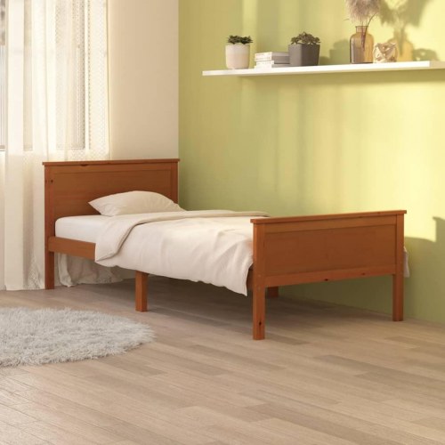 Sengeramme 90x200 cm massivt fyrretræ gyldenbrun
