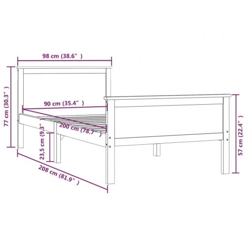 Sengeramme 90x200 cm massivt fyrretræ gyldenbrun