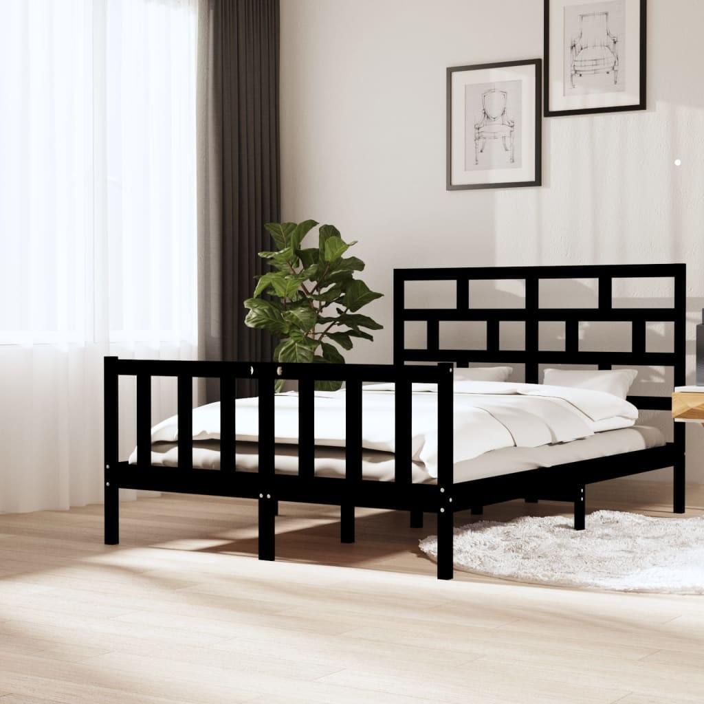 Sengeramme 150x200 Cm King Size Massivt Fyrretræ Sort