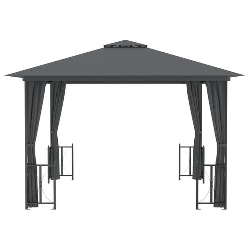 Pavillon med sidevægge og dobbelttag 3x3 m antracitgrå