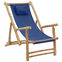 Strandstol bambus og kanvas marineblå
