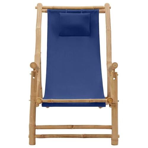 Strandstol bambus og kanvas marineblå