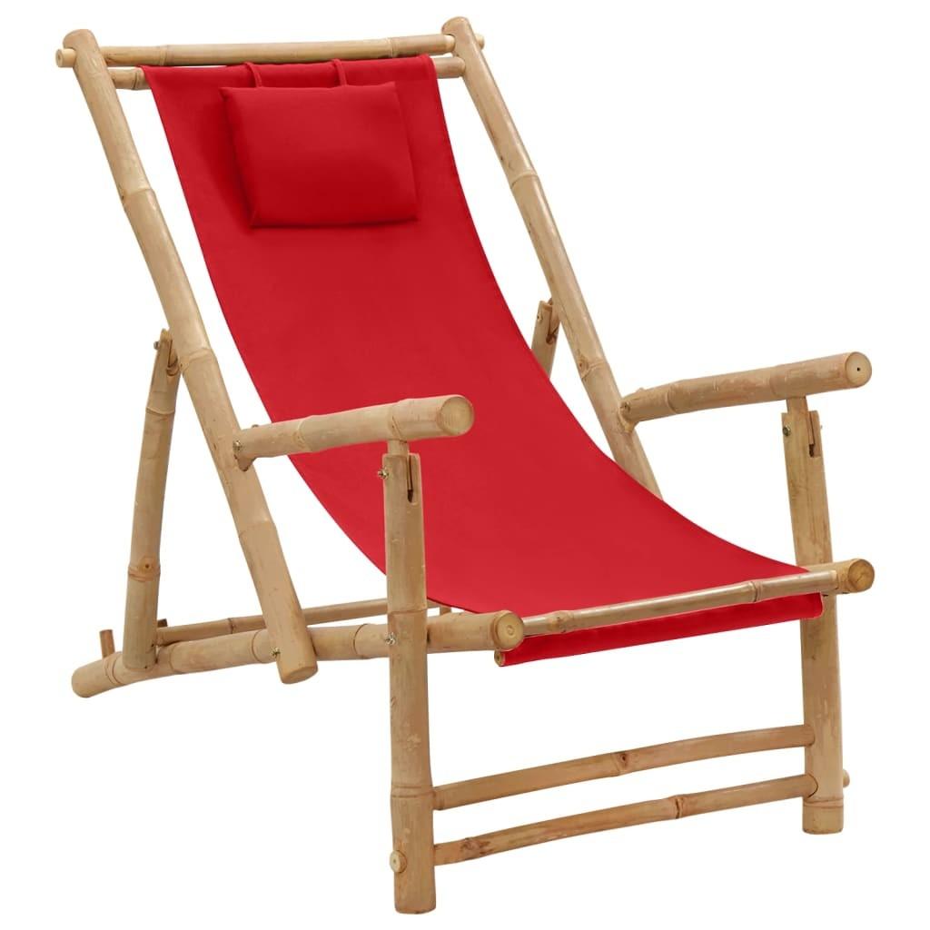 Strandstol bambus og kanvas rød