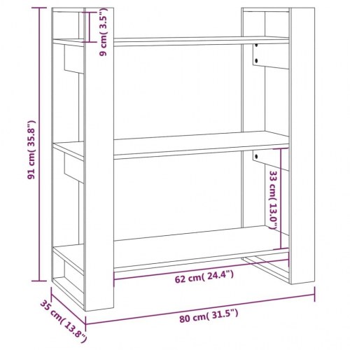 Bogreol/rumdeler 80x35x91 cm massivt fyrretræ grå