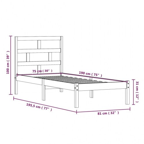 Sengeramme 75x190 cm Small Single massivt træ sort