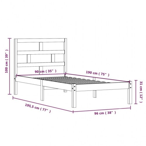Sengeramme 90x190 cm Single massivt træ
