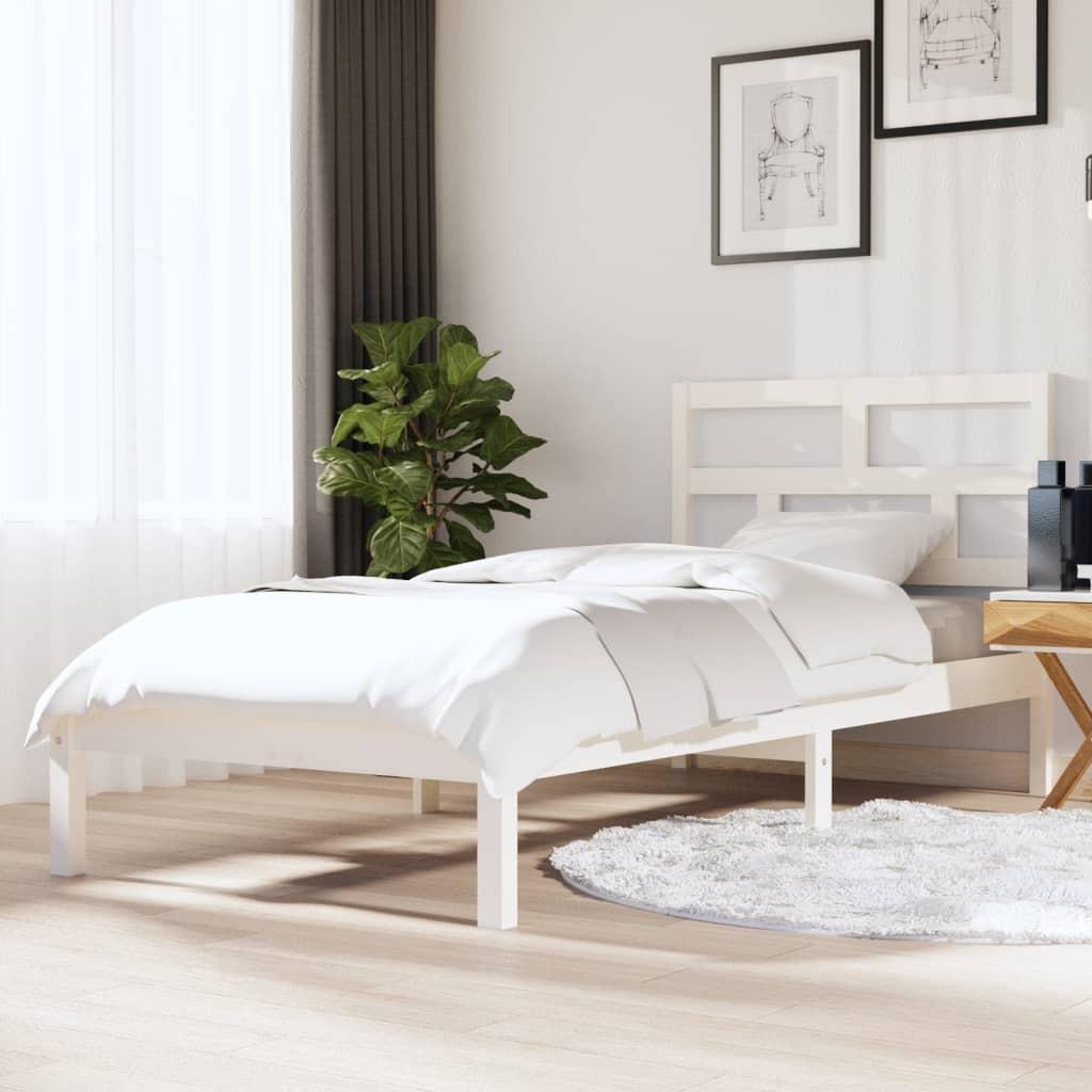 Sengeramme 90x190 cm Single massivt træ hvid