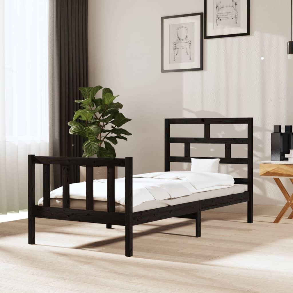 Sengeramme 100x200 cm massivt fyrretræ sort