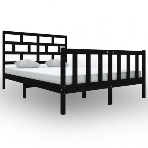 Sengeramme 120x200 cm massivt fyrretræ sort