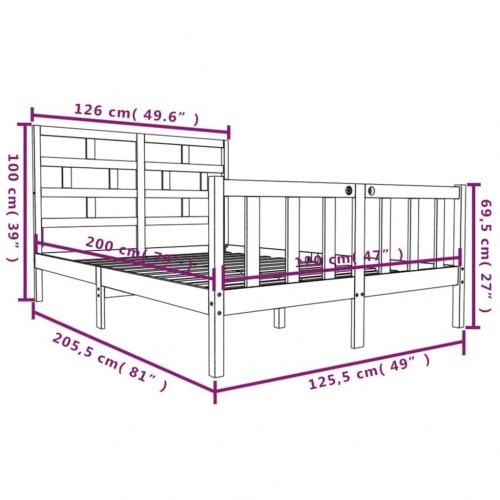 Sengeramme 120x200 cm massivt fyrretræ sort