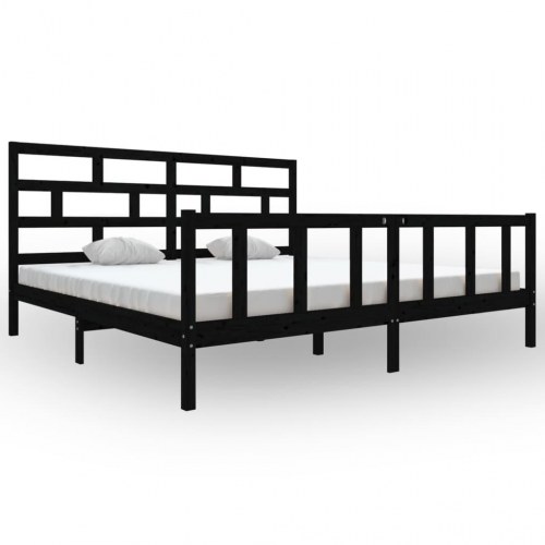 Sengeramme 200 x 200 cm i massivt fyrretræ - sort