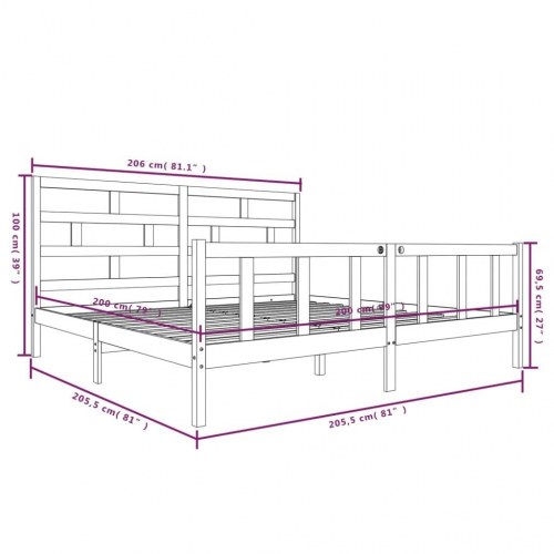 Sengeramme 200 x 200 cm i massivt fyrretræ - sort