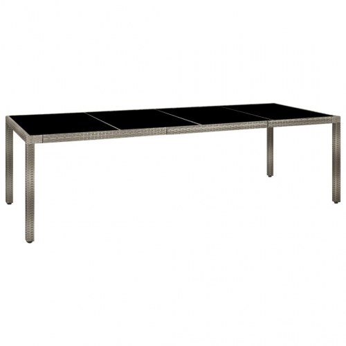 Havebord 250x100x75 cm hærdet glas og polyrattan grå