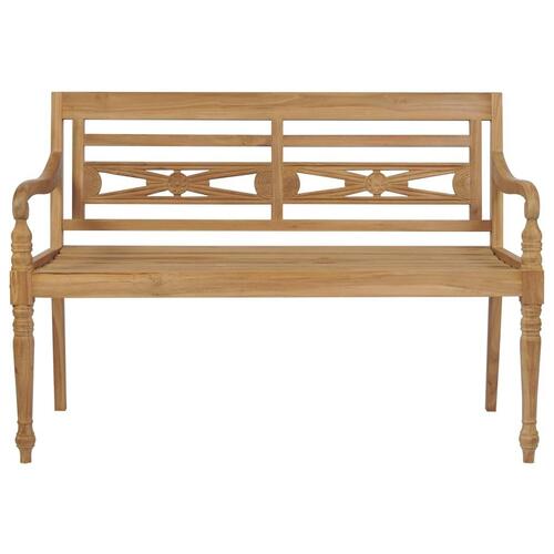 Batavia-bænk med beige hynder 120 cm massivt teaktræ