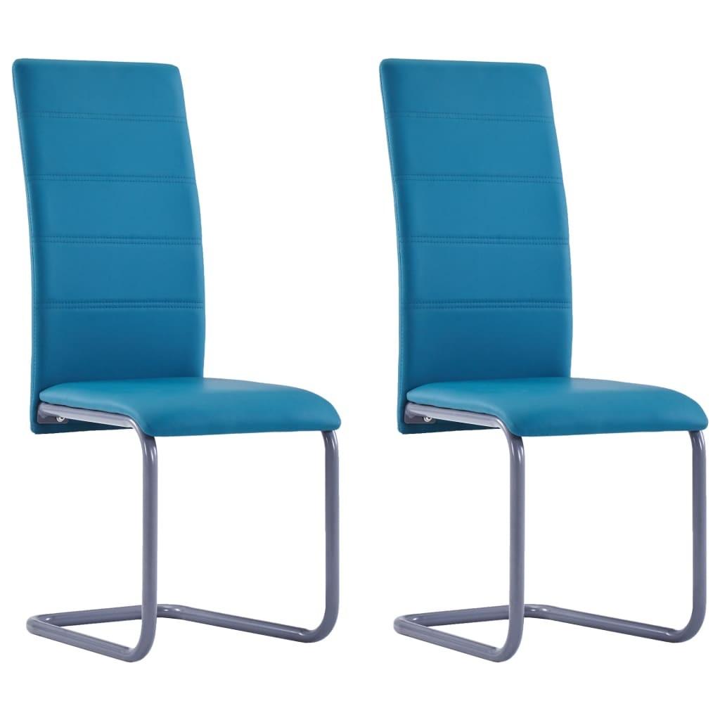 Spisebordsstole med cantilever 2 stk. kunstlæder blå