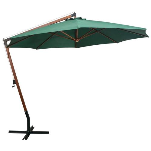 Hængende parasol 350 cm træstang grøn