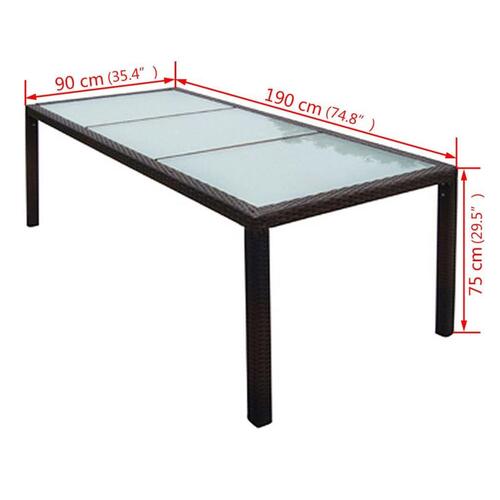 Udendørs spisebordssæt 9 dele med hynder polyrattan brun