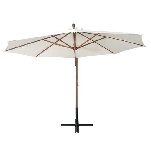 Hængende parasol 350 cm træstang hvid